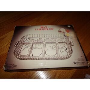 Vintage Indiana Glass 5 part relish tray clear new in‎ box